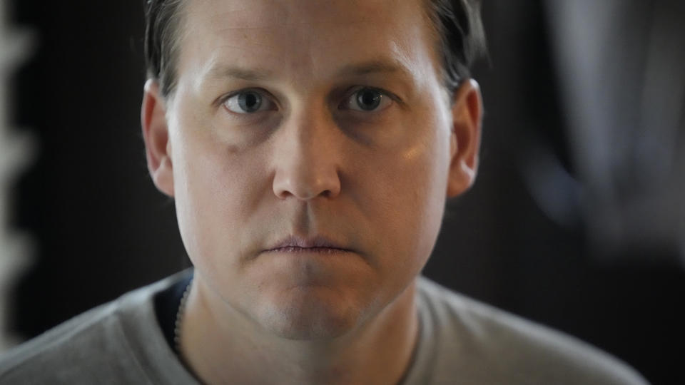 Shawn Blymiller, poses for a photograph on Wednesday, Feb. 15, 2023, in Salt Lake City. Blymiller, a 39-year-old father of two from suburban Salt Lake City, said he started magic mushroom therapy for treatment-resistant depression after becoming disillusioned with traditional anti-depressants. Lawmakers throughout the United States are weighing proposals to legalize psychedelic mushrooms for people. (AP Photo/Rick Bowmer)