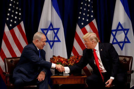U.S. President Donald Trump meets with Israeli Prime Minister Benjamin Netanyahu in New York, U.S., September 18, 2017. REUTERS/Kevin Lamarque TPX IMAGES OF THE DAY