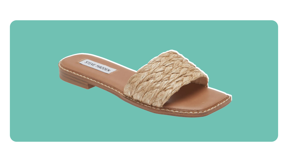 For a more beachy vibe, opt for raffia sandals like these from Steve Madden.