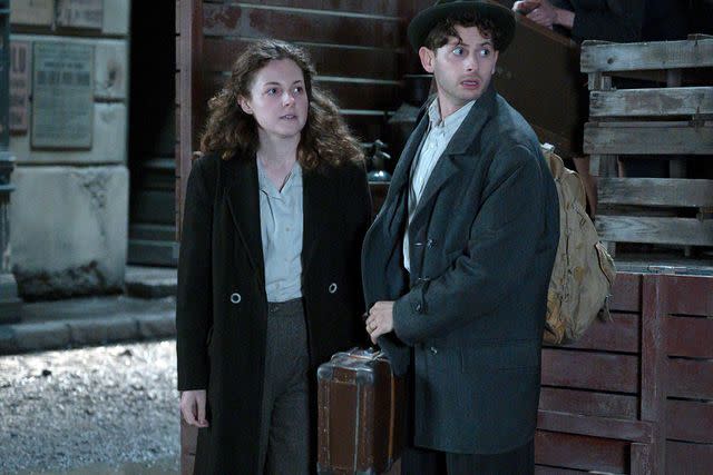 <p>Vlad Cioplea/Hulu</p> Eva Feiler as Bella and Amit Rahav as Jakob in 'We Were the Lucky Ones'