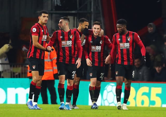 Harry Wilson (second right) celebrates opening the scoring