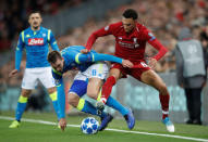 Soccer Football - Champions League - Group Stage - Group C - Liverpool v Napoli - Anfield, Liverpool, Britain - December 11, 2018 Liverpool's Trent Alexander-Arnold in action with Napoli's Fabian Ruiz Action Images via Reuters/Carl Recine