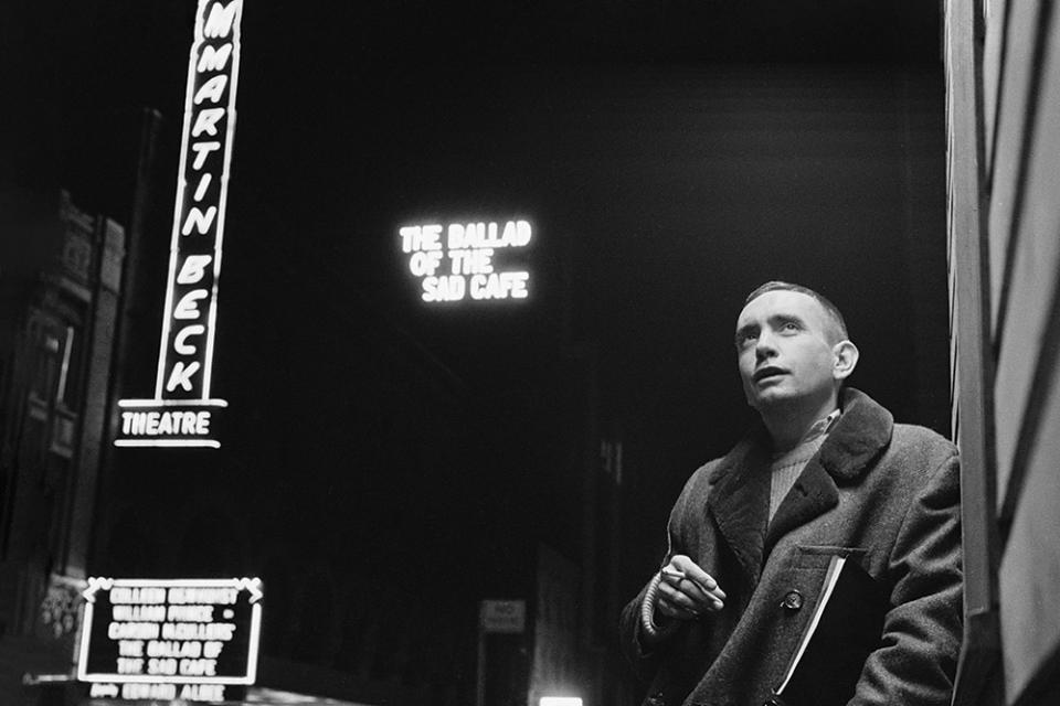 Something of an outlier in the Ochs collection, playwright Albee is captured outside Manhattan’s Martin Beck Theatre (now the Al Hirschfeld Theatre) by Vytas Valaitis after a performance of The Ballad of the Sad Café in 1963. The Who’s Afraid of Virginia Woolf scribe adapted the play from a novella by Carson McCullers.
