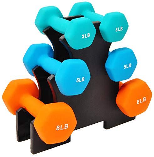 9) Sporzon Dumbbell Set with Stand, Set of 6