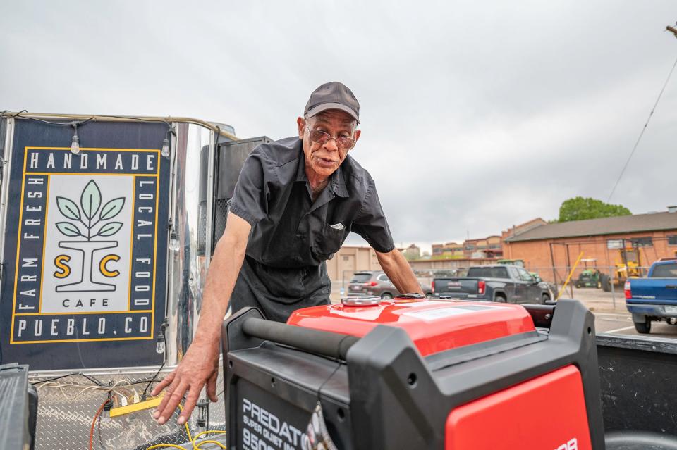 Steel City Café Chef Harvey Claybrook explains how he will have a cage built around a generator he uses for his food truck after thieves in Pueblo, Colo., recently stole his previous generator.