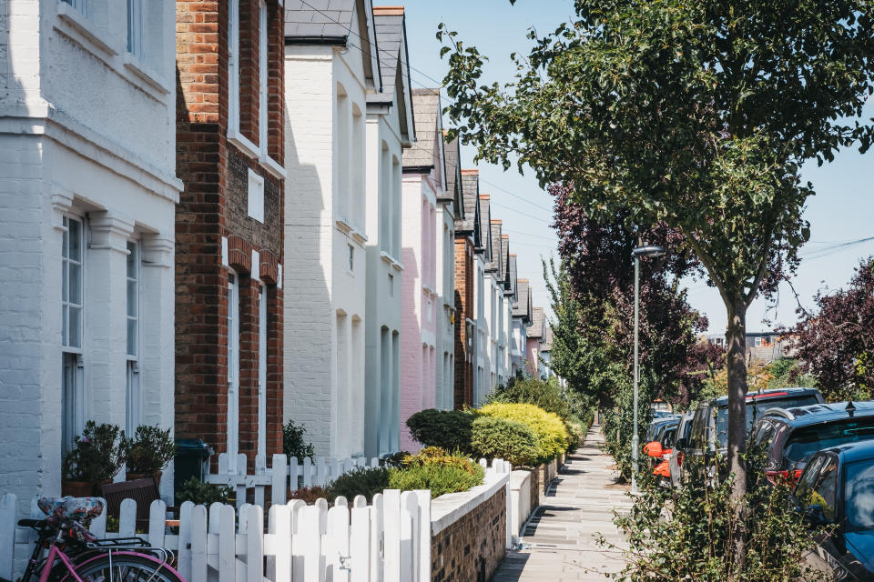 Colourful pastel houses of Barnes, Richmond Upon Thames, London, UK.