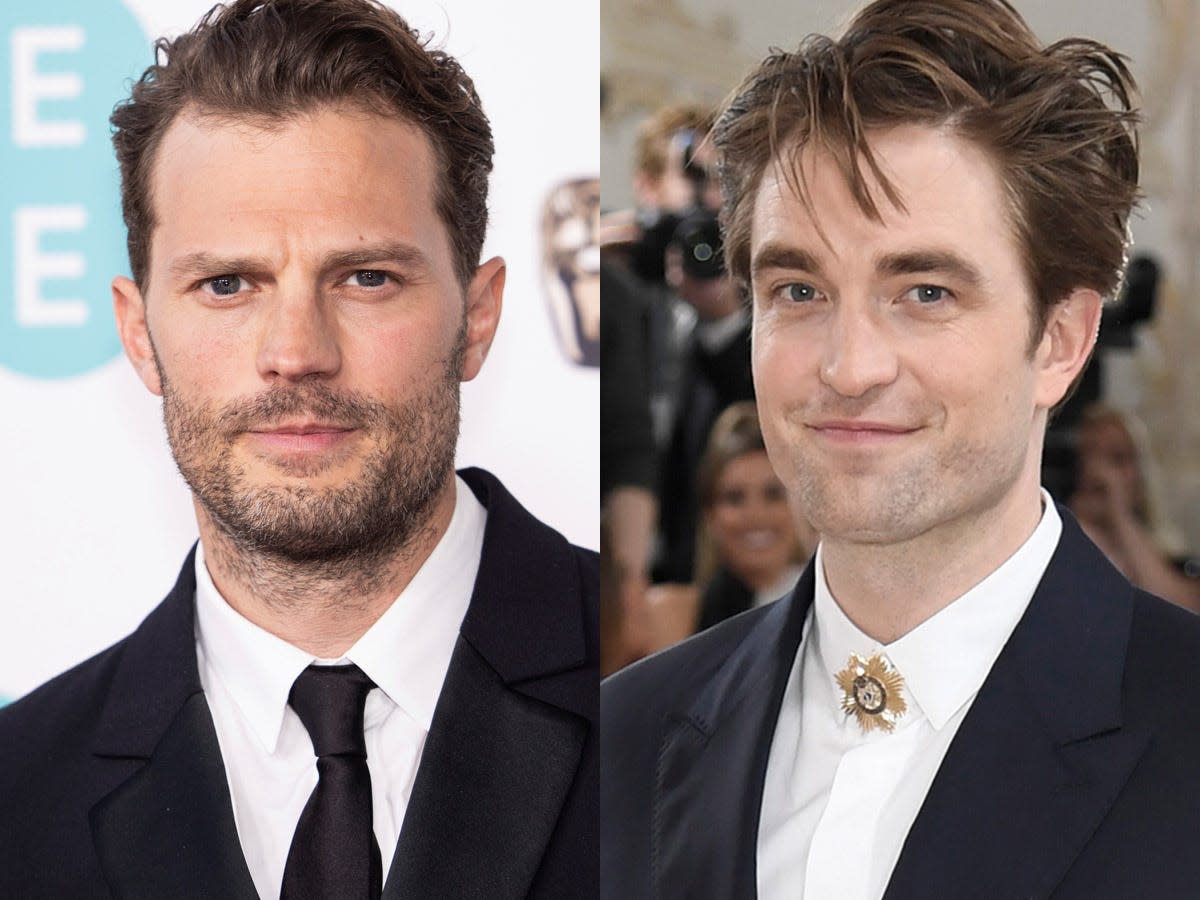 Left: Jamie Dornan in February 2023. Right: Robert Pattinson in May 2023.