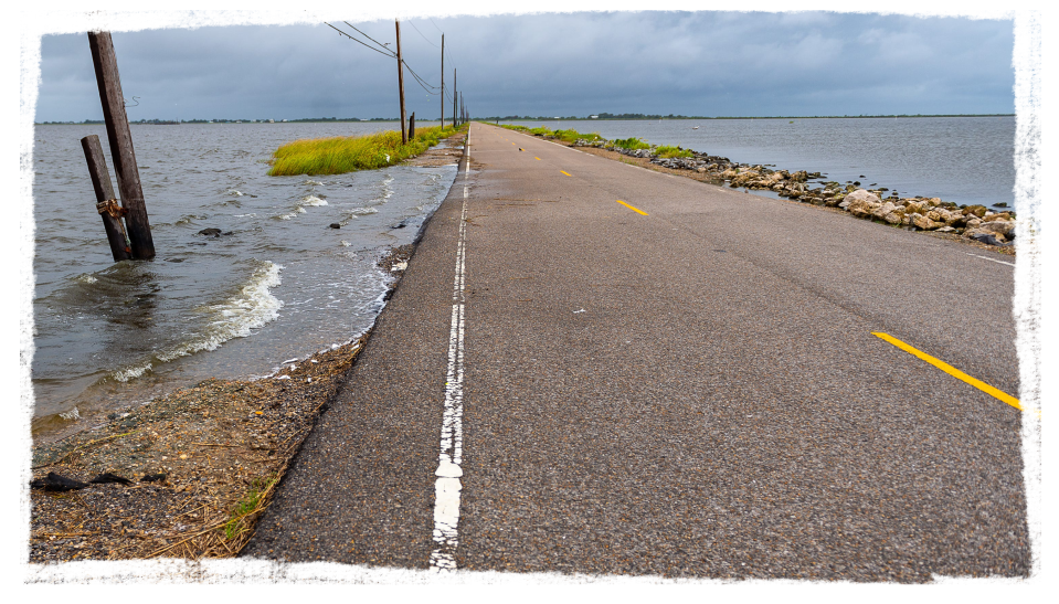 Island Road is the only road connecting Isle de Jean Charles to the mainland. Residents say it floods at high tide.