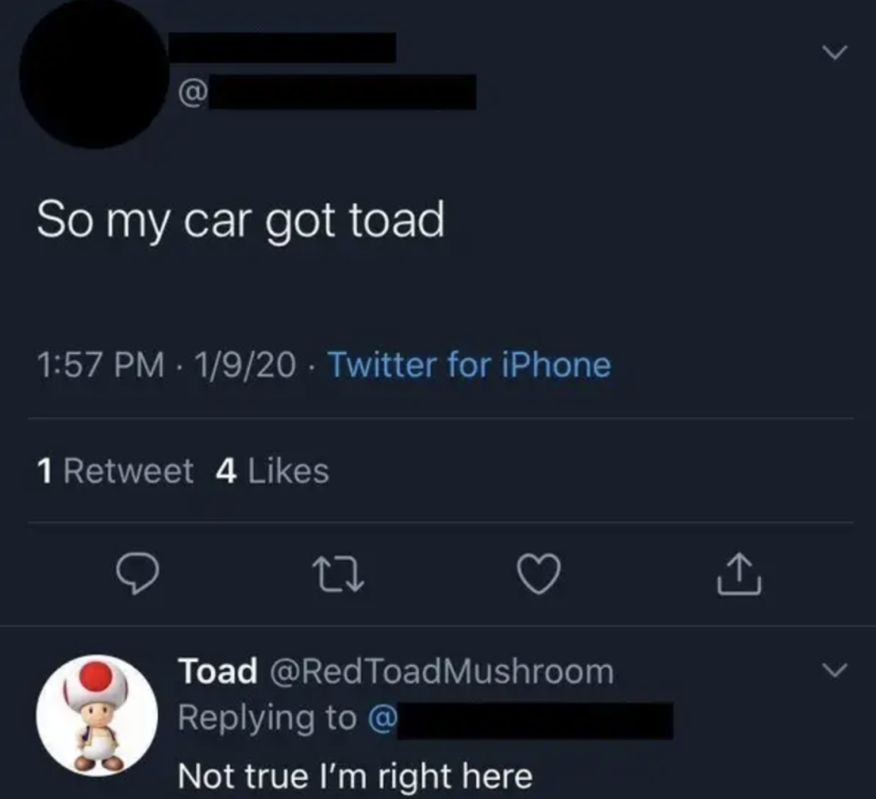 tweet mispelling towed as toad like the animal