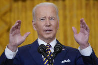 President Joe Biden speaks during a news conference in the East Room of the White House in Washington, Wednesday, Jan. 19, 2022. (AP Photo/Susan Walsh)