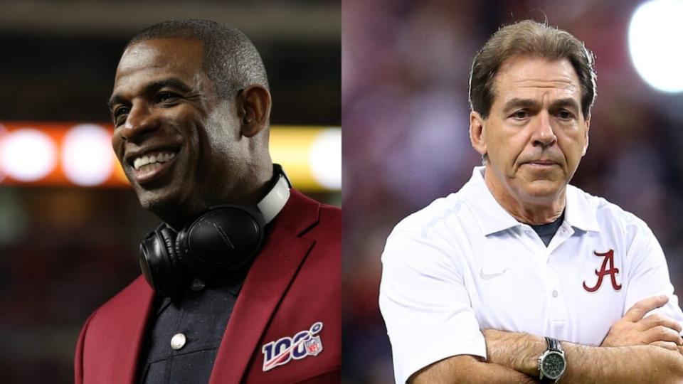 Deion Sanders and Nick Saban / Getty