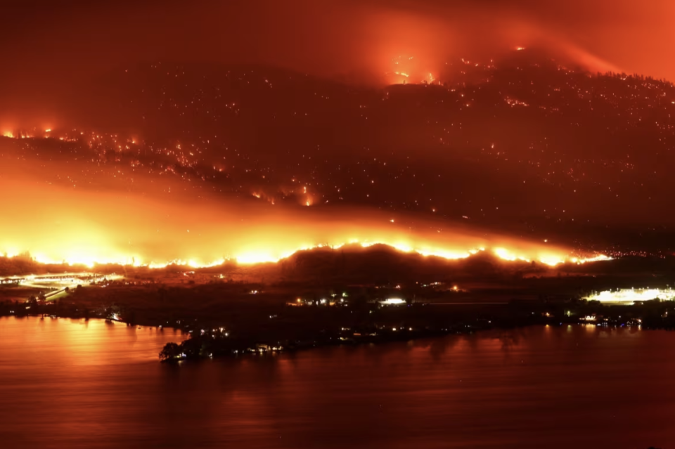 The Eagle Bluff Wildfire crosses the border from Washington State on July 30, prompting evacuation orders in Osoyoos, B.C. (Jesse Winter/Reuters)