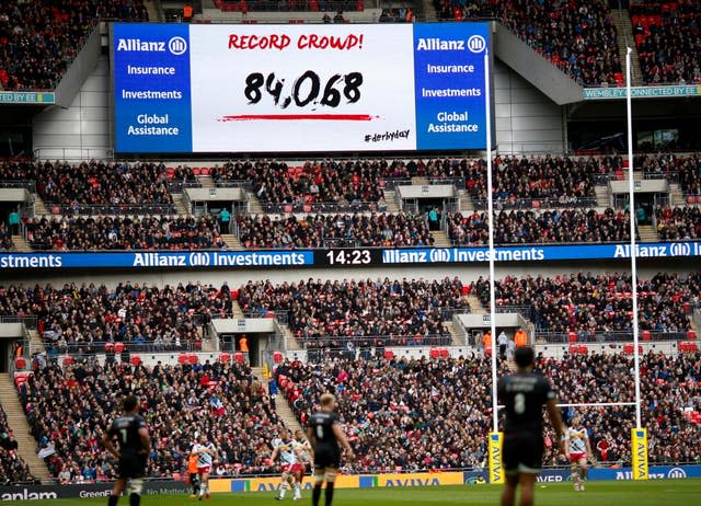 A view of Saracens v Harlequins at Wembley Stadium