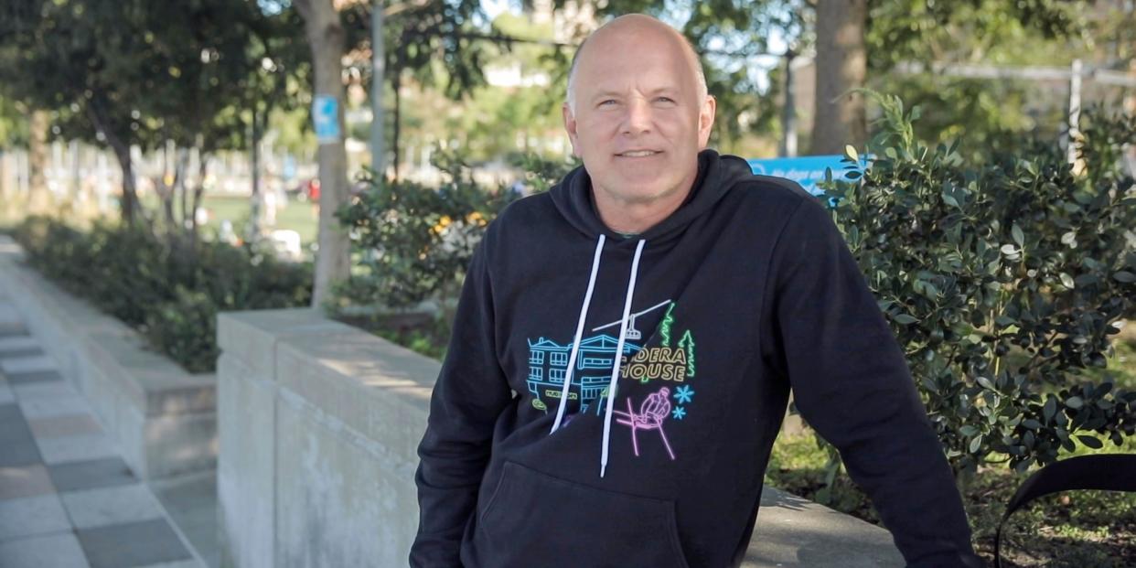 In this screengrab, Mike Novogratz poses in front of the camera wearing a black hoodie in a park on October 21, 2020.