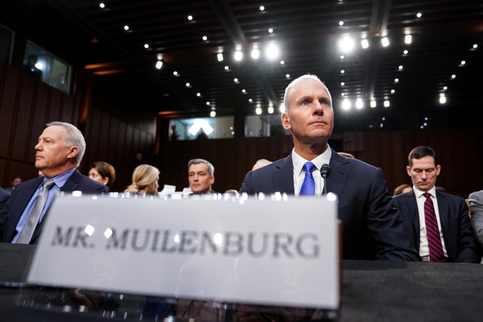 Boeing Chief Executive Dennis Muilenburg testifies before a Senate Commerce, Science and Transportation Committee hearing on “aviation safety” and the grounded 737 MAX after two deadly 737 MAX crashes killed 346 people, on Capitol Hill in Washington, U.S., October 29, 2019. REUTERS/Sarah Silbiger