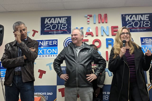 <p>Courtesy of the Wexton Campaign</p> President Barack Obama visits the campaign offices of Virginia Sen. Tim Kaine and House candidate Jennifer Wexton in 2018