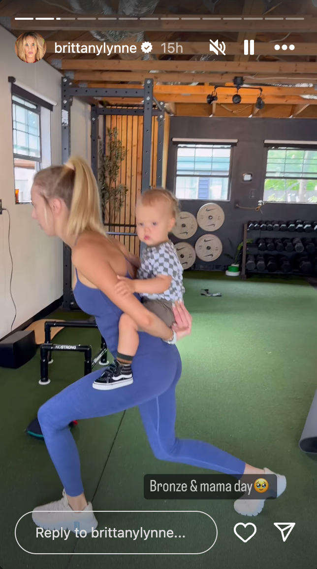 Brittany Mahomes with her son, Bronze, at the gym.