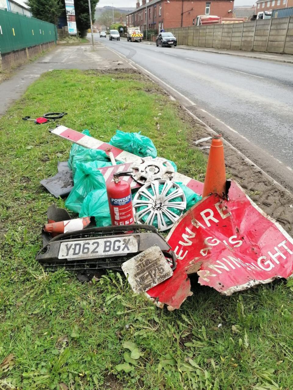 The Bolton News: Litter, including the front end of a car, was found