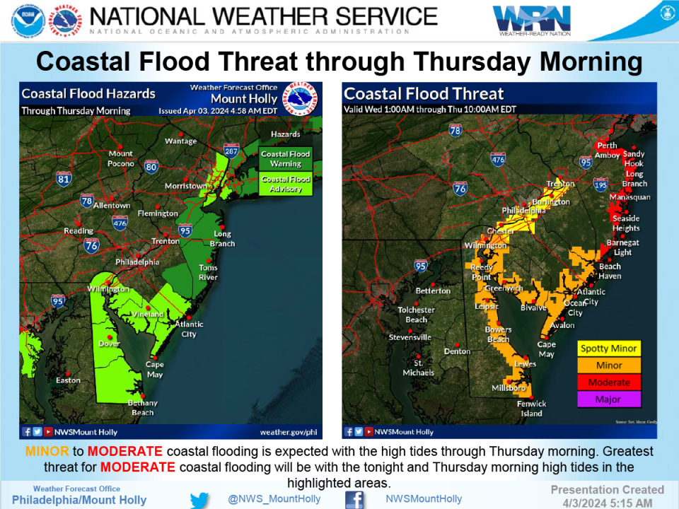 Coastal flood threat through Thursday morning.