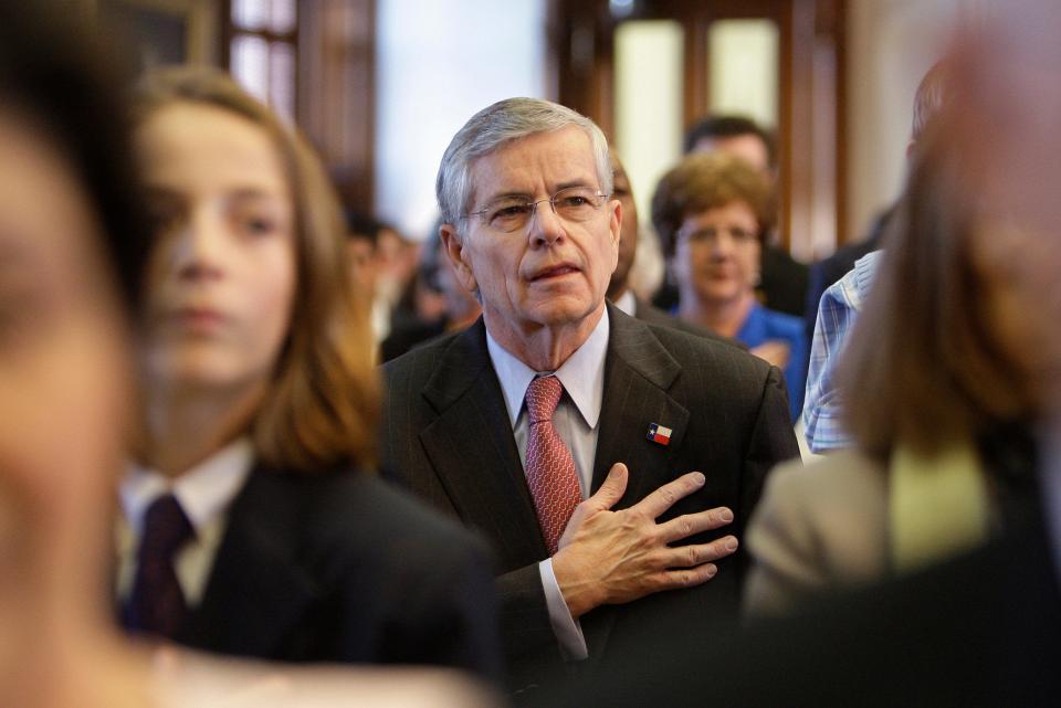 Rep. Tom Craddick, R- Midland, joins others in the Pledge of Allegiance during the opening of the 81st Texas Legislature in Austin, Tuesday, Jan. 13, 2009. Craddick is former speaker of the House. 