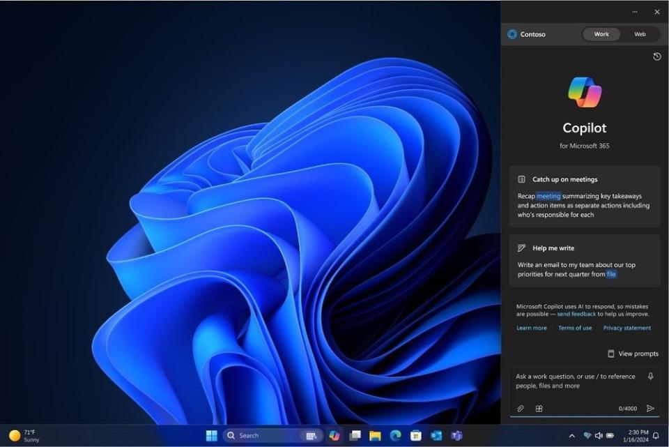 Copilot for Microsoft 365 on the Windows 11 desktop