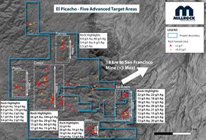 Plan View Map of Target Areas at El Picacho.