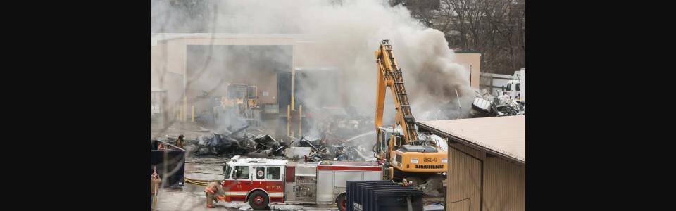 Cincinnati fire crews work to put out a large fire at River Metals Recycling in South Fairmount in March 2018.