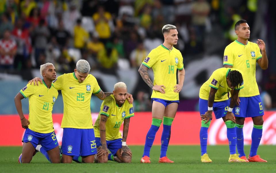 Brazil players react in the penalty shoot out during the FIFA World Cup Qatar 2022 quarter final match between Croatia and Brazil - Laurence Griffiths/Getty Images