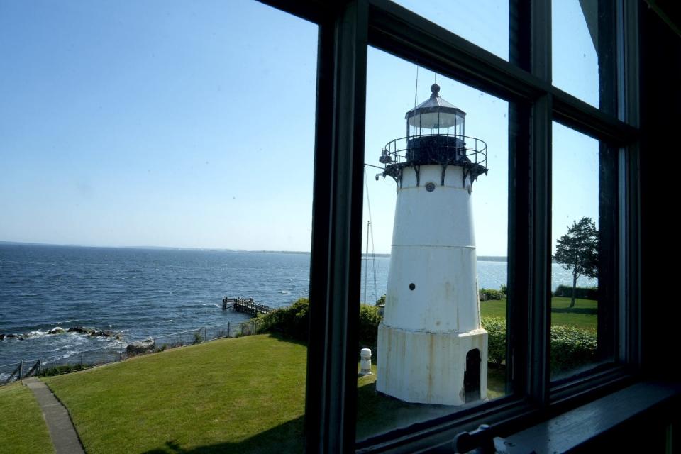 A view of the Warwick Neck Lighthouse from a second-floor window of the light keeper's cottage.