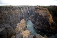 Low-water levels are seen after a prolonged drought at Victoria Falls