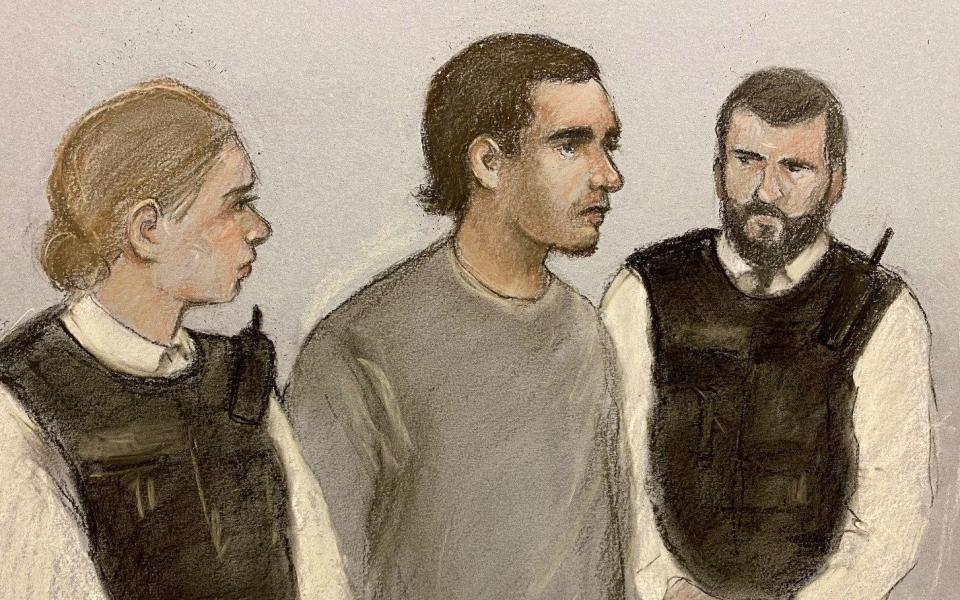 A sketch of Daniel Khalife while he was appearing in court in central London