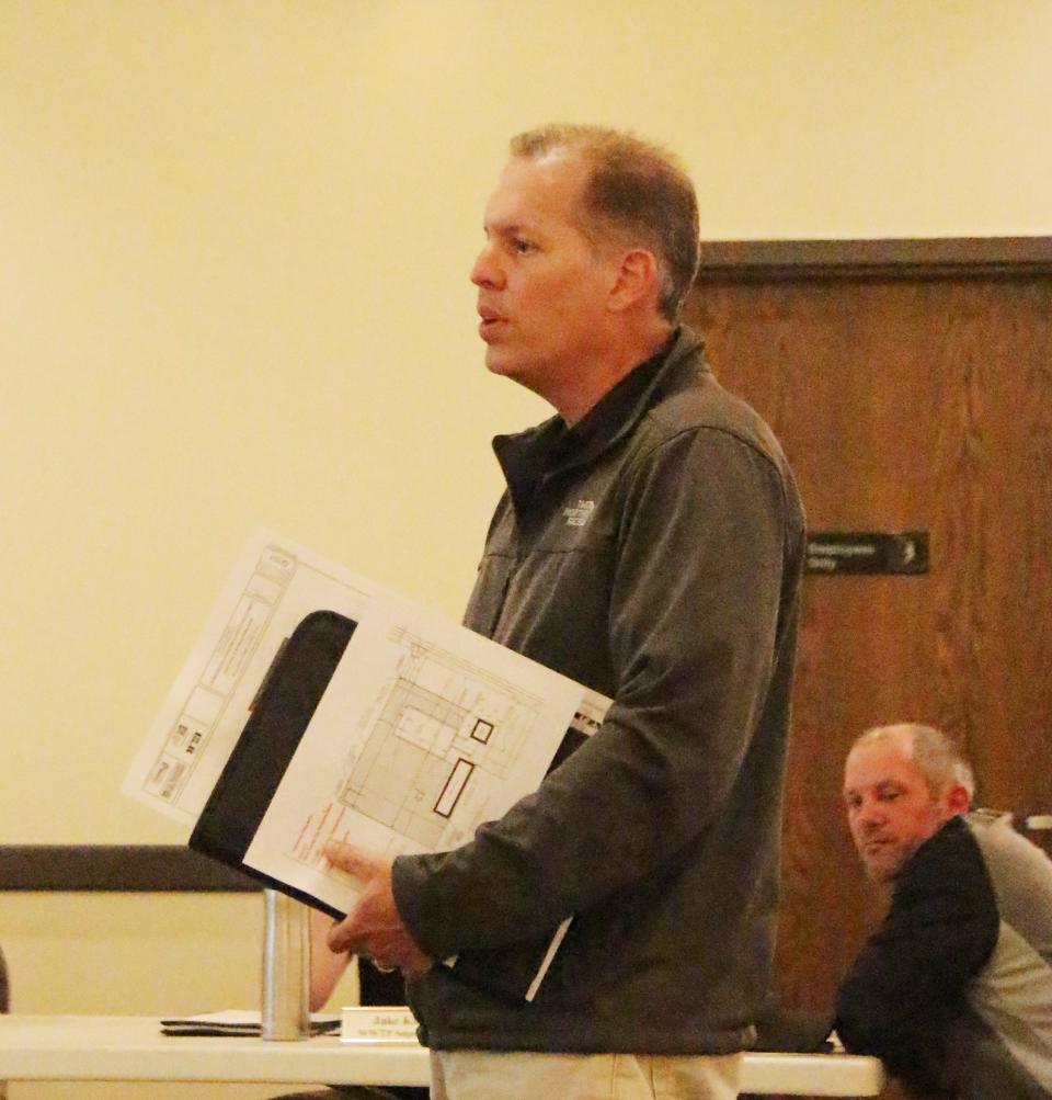 Livingston County Engineer Clay Metcalf discusses the variance request regarding the county's highway department facility on South Manlove Street.