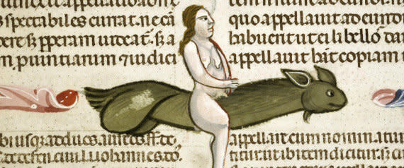 Life must have been pretty boring for the person copying out line after line in the pre-printing-press world. Penises show up in the marginalia of several medieval manuscripts from flying green penis monsters to sun-ripened penises dangling from penis-laden tree branches. <br> In some contexts, one art historian suggested, such dong drawings existed only for luls. "A tree with phalluses is funny throughout the ages," she explained. And while that’s undeniably true, an alternate interpretation suggests a negative connotation. It’s thought that a Tuscan penis tree mural uncovered ten years ago was all political, commissioned by one Tuscan faction to associate the other with "heresy, sexual perversion, civic strife and witchcraft." <br> After one too many plagues, we got into…