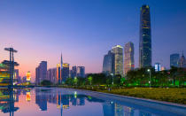 <p>The third-largest city in China has its own version of twin towers, with this stunner being the shorter of the two. As you might guess from its name, it serves primarily as an office building, though it houses a high-in-the-sky <a rel="nofollow noopener" href="http://www.fourseasons.com/guangzhou/" target="_blank" data-ylk="slk:Four Seasons;elm:context_link;itc:0;sec:content-canvas" class="link ">Four Seasons</a>. Like Wuhan Center, it’s got a sleek, rounded look.</p>