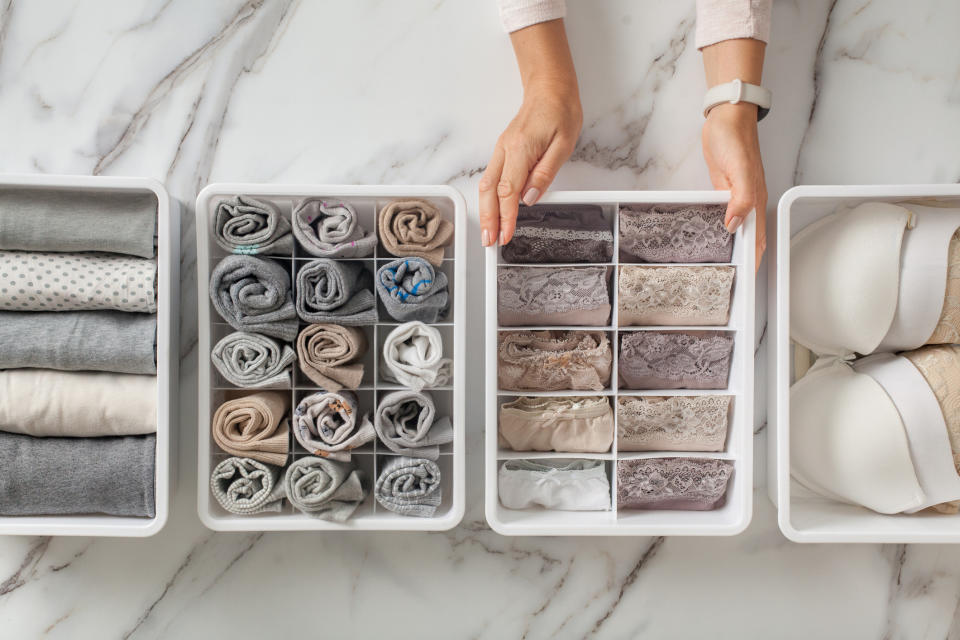 bins with organized underwear