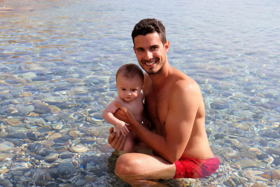 Paias and Leo enjoy a dip in Mykonos. (SWNS)