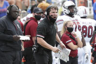 South Carolina head coach Will Muschamp yells to a referee during an NCAA college football game against Florida in Gainesville, Fla., Saturday, Oct. 3, 2020. (Brad McClenny/The Gainesville Sun via AP, Pool)