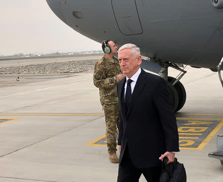 U.S. Defense Secretary Jim Mattis lands in Kabul on March 13, 2018 on an unannounced trip to Afghanistan. REUTERS/Phil Stewart/Files