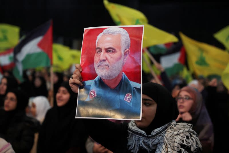 FILE PHOTO: Ceremony to mark the fourth anniversary of the killing of senior Iranian military commander General Qassem Soleimani, in Beirut