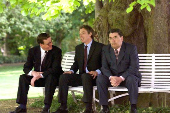 Hume with Tony Blair and David Trimble in May 1998, on the last day of campaigning for a Yes vote in the Northern Ireland Referendum (PA)