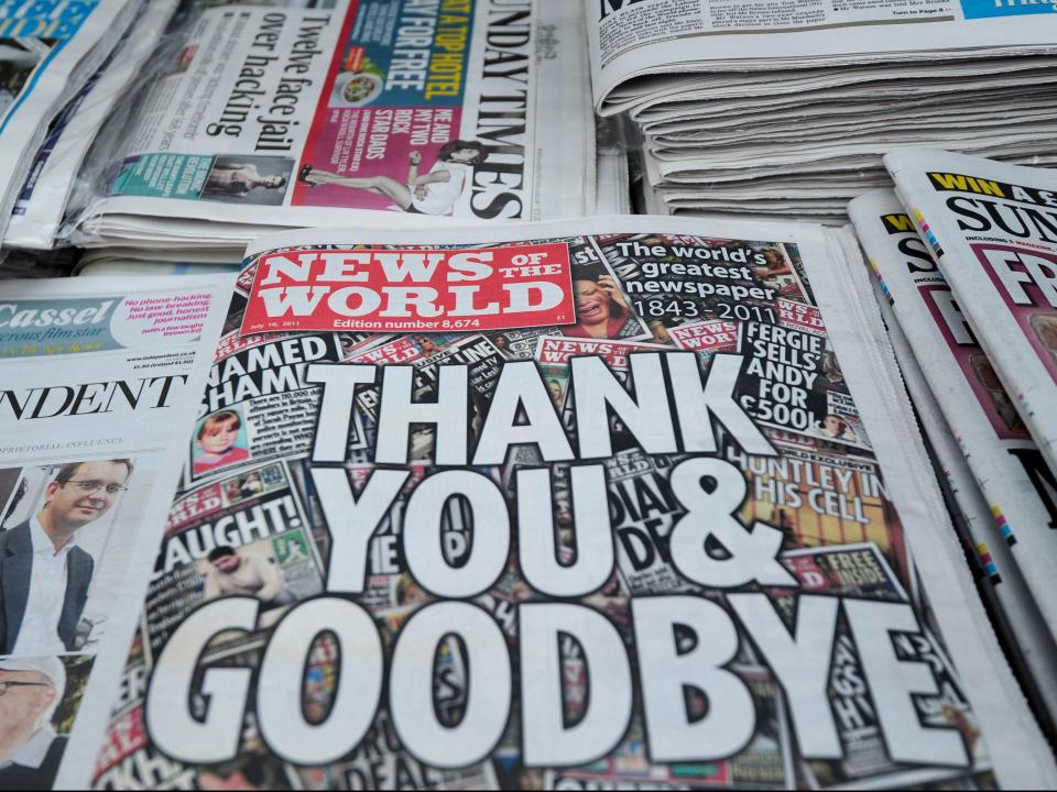 The final edition of the News of the World, following its closure amid the 2011 phone hacking scandal (AFP via Getty Images)