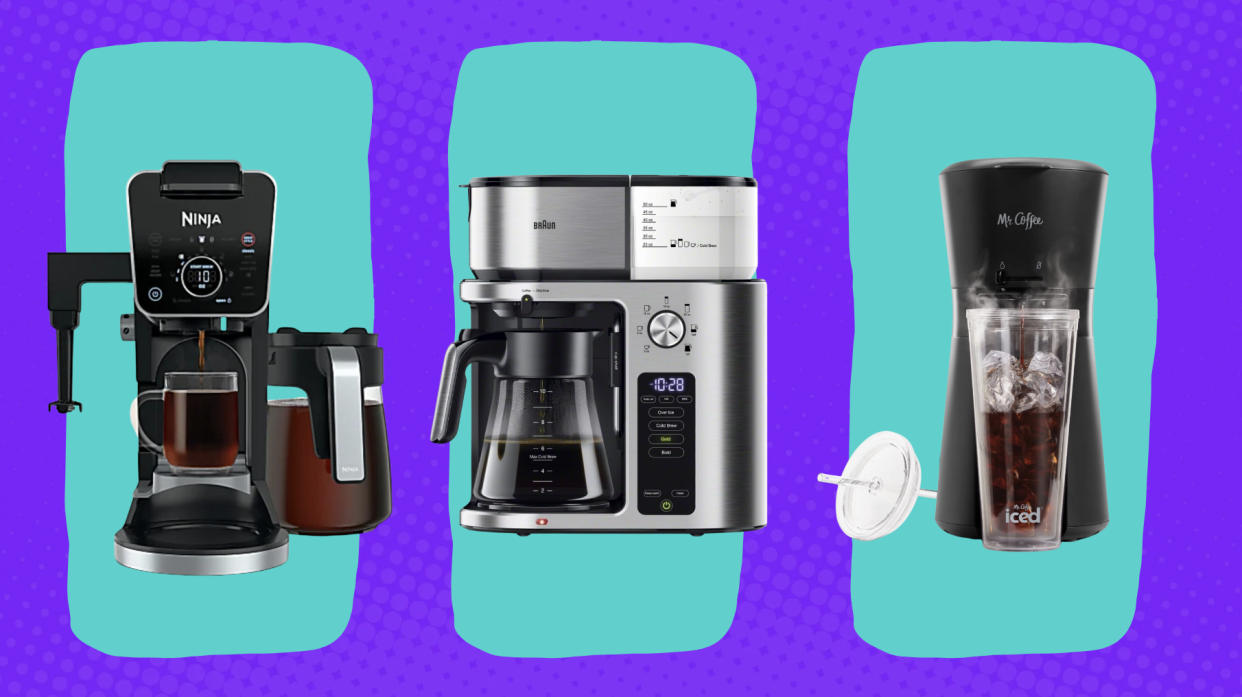 Iced coffee makers from Ninja, Braun and Mr. Coffee are shown for Yahoo's Best Iced Coffee Maker guide.