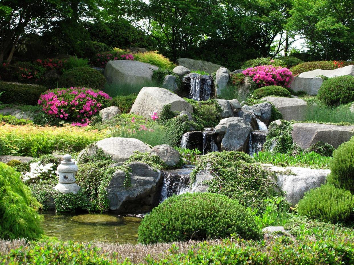 beautiful stonegarden with waterfalls