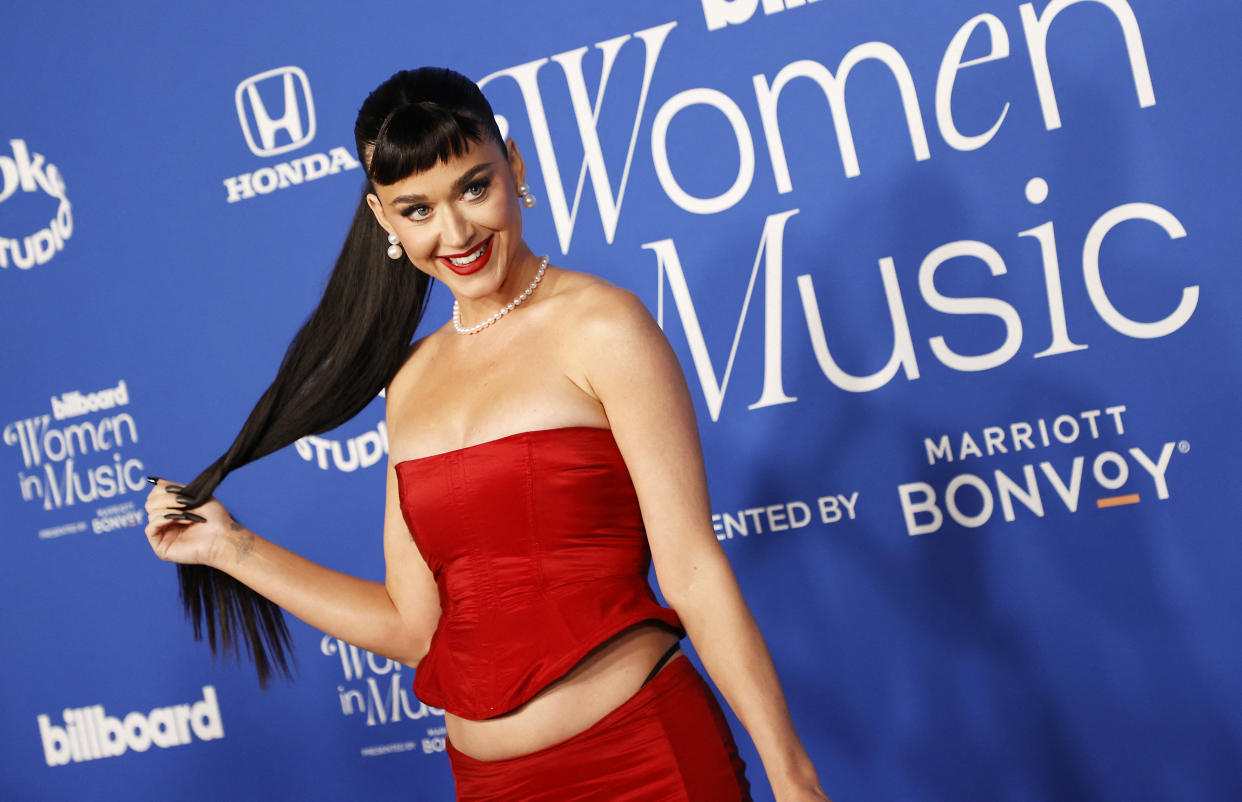 US singer Katy Perry attends the 2024 Billboard Women in Music Awards at the YouTube theatre in Inglewood, California, March 6, 2024. (Photo by Michael Tran / AFP) (Photo by MICHAEL TRAN/AFP via Getty Images)