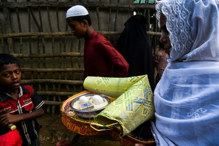 Relatives take part in marriage celebrations in Kutupalong refugee camp