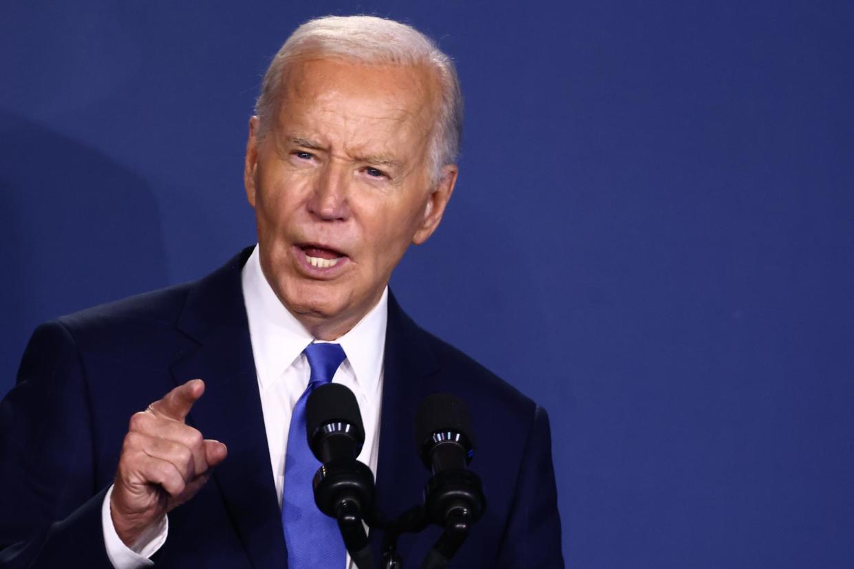 <span>Joe Biden speaks at the Nato summit in Washington DC on 11 July 2024.</span><span>Photograph: Beata Zawrzel/NurPhoto/Rex/Shutterstock</span>