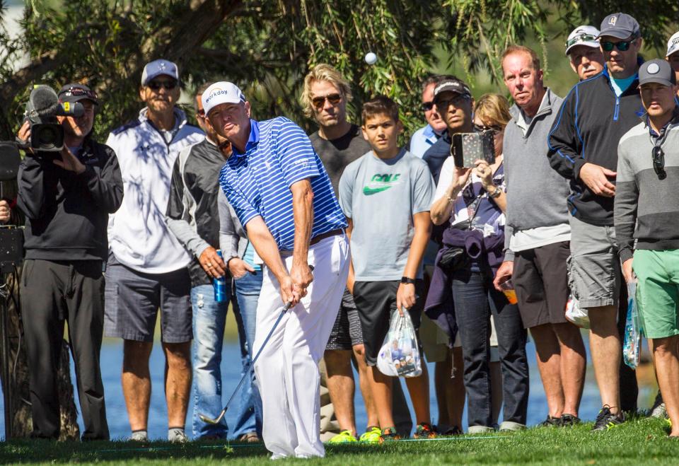 Davis Love III, hits from the rough along the fifth fairway during first round of the 2016 Honda Classic Thursday February 25, 2016, at PGA National in Palm Beach Gardens. (Bill Ingram / The Palm Beach Post)