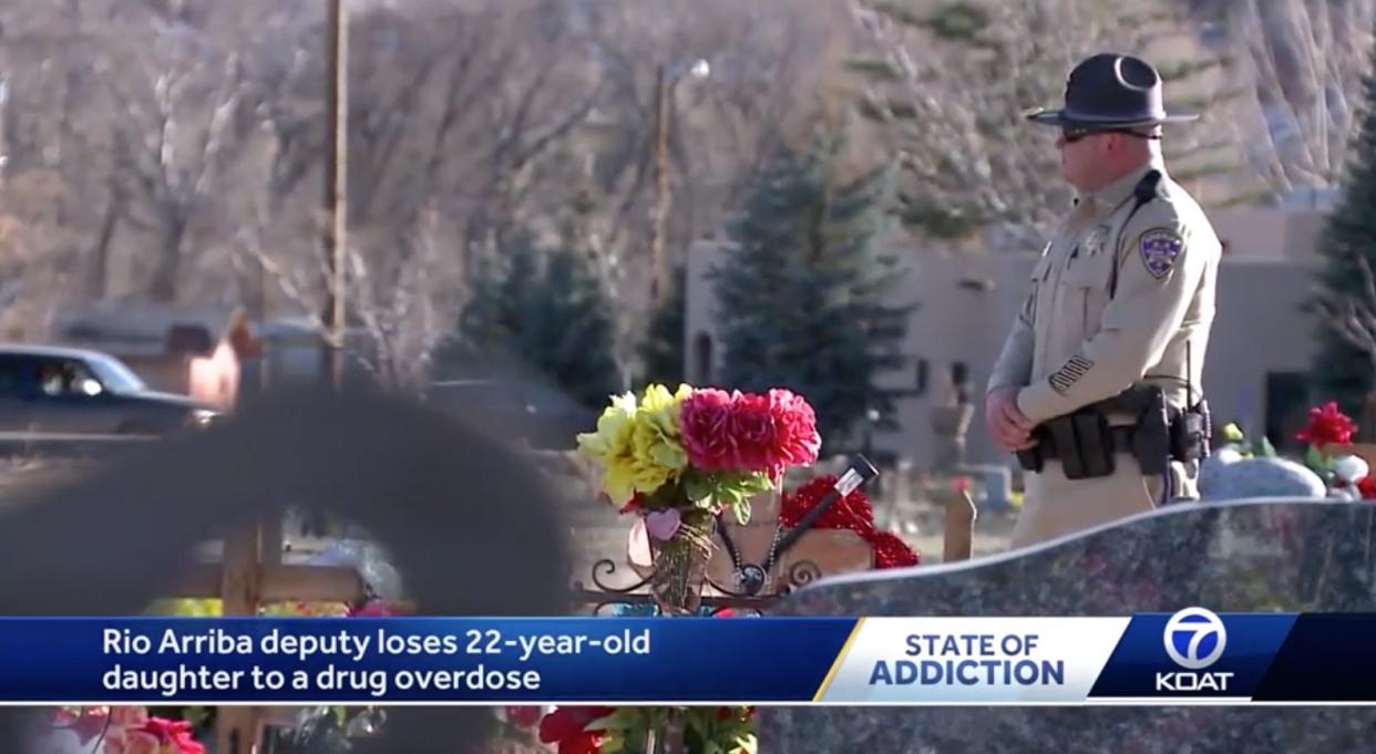 Rio Arriba County deputy, Capt. Billy Merrifield, stands beside his daughter's grave. Brandi Merrifield died of an overdose at the age of 22 on August 7, 2016. (Photo: KOAT)