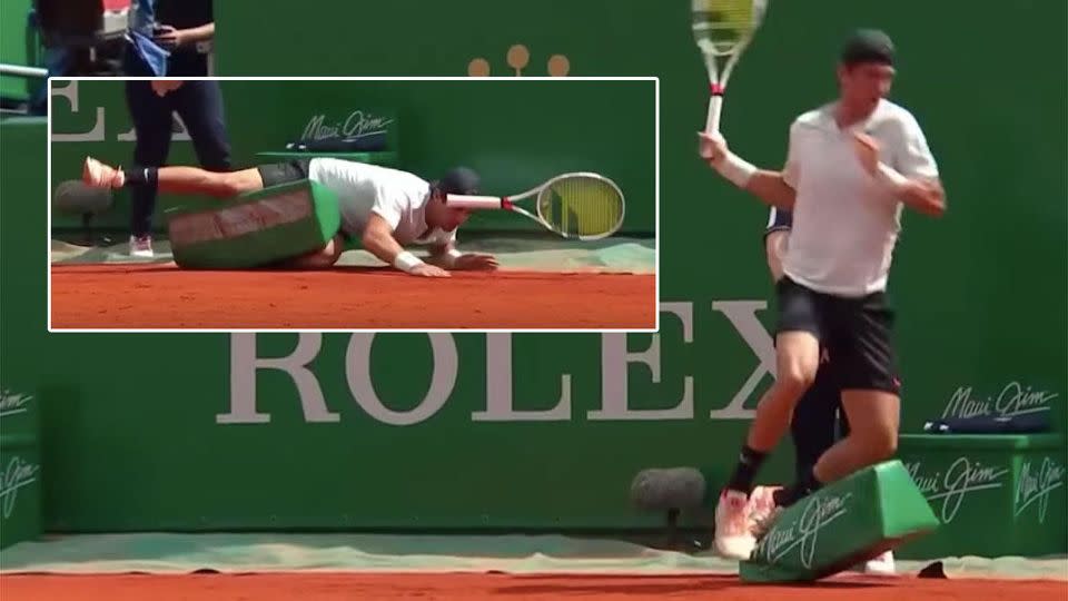 The fall. Pic: TennisTV