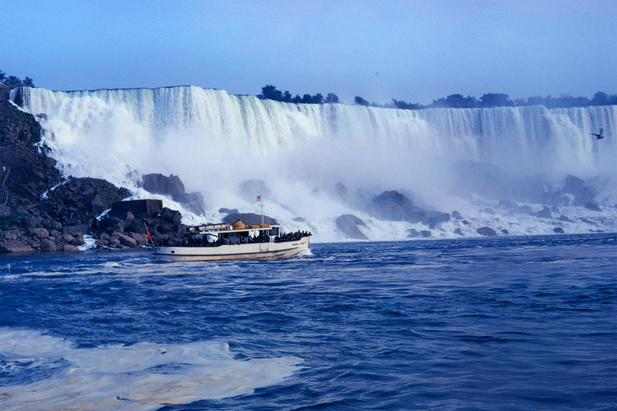 The tourist boat 'Maid of the Mist' at Niagara Falls, Canada, circa 1960.